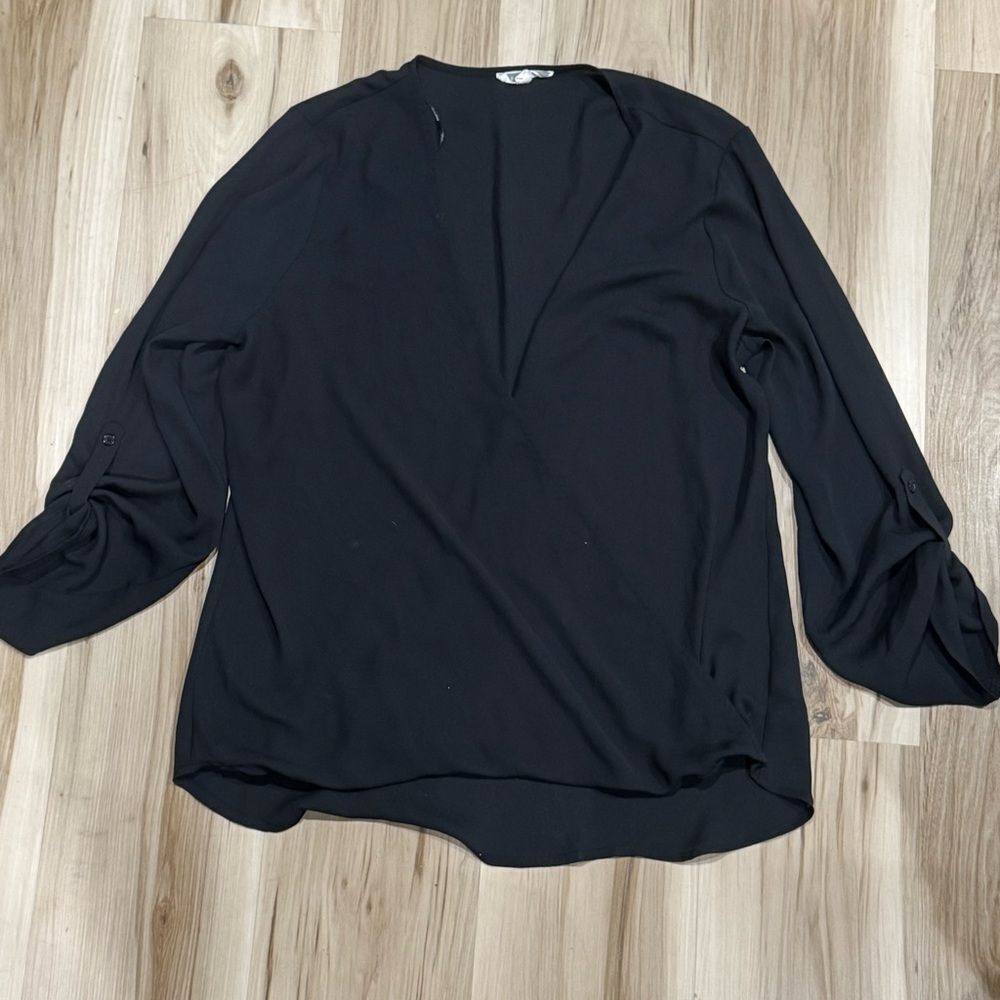 Anthropologie Pleione Black Draped Wrap Top Women’s Large